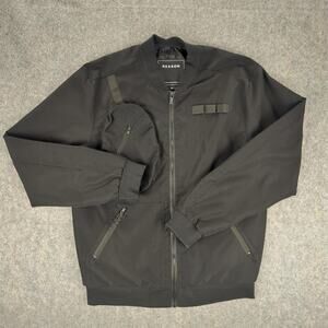 Reason Jacket Mens Medium Black Bomber Zip Front Pockets Polyester Lightweight